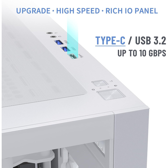 Корпус для ПК MUSETEX K2 ATX Mid-Tower з подвійним склом, білий, 3 вентилятори, USB Type-C