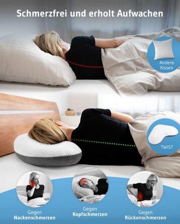 Third of Life Orthopedic Side Sleeper Pillow Twist with innovative Intense cover, Memory Foam Pillow against neck pain, Ergonomic pillow for side sleepers & allergy sufferers