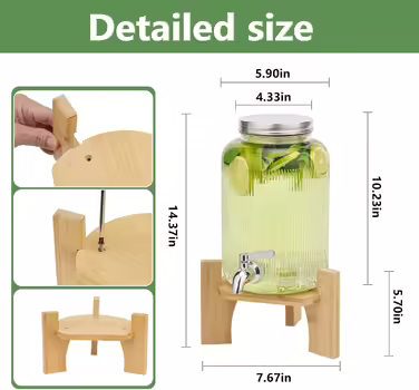 2-Piece 4L Glass Drink Dispensers with Spigot, Stand, and Stainless Steel Tap - For Parties, Cocktails, Juice, Water, and Beverages