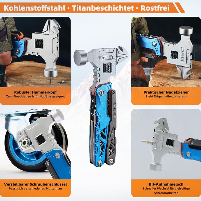 Мультитул Rollgabelschlüssel 18 в 1: преміум-мультитул з титанової сталі для чоловіків, кемпінгу, відпочинку на природі та надзвичайних ситуацій