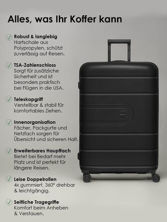 Набір валіз REDOLZ 3 шт. з розширенням | Чорний | З TSA-замком та подвійними колесами | З легкого поліпропілену