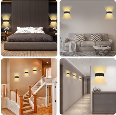 LED настінний світильник Lureshine, 2 шт., 22x8x5 см, чорний, IP65, 3000K, для вітальні