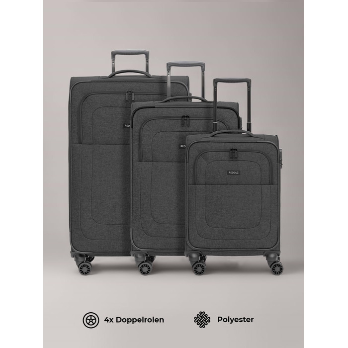 Набір валіз REDOLZ 3 шт. для жінок та чоловіків | Легкі та стійкі дорожні ролери, якісний м'який кейс, 4 подвійні колеса та TSA-замок | Розширюваний з еластичними складками (Essentials 12) Чорний набір валіз (3 шт.) 3-колісний розширюваний