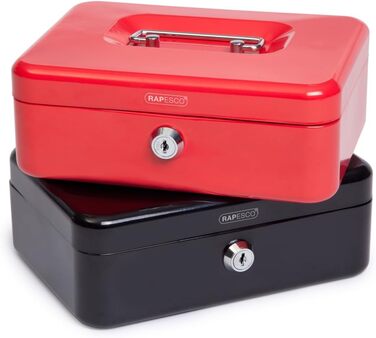 Металева касове обладнання Rapesco SB0006B1 з замком, 3 ключами та висувним ящиком, розмір 6, чорне (червоне - 20 см)