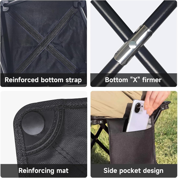 Зручний складаний стільчик для кемпінгу та відпочинку на природі, 33 см, чорний