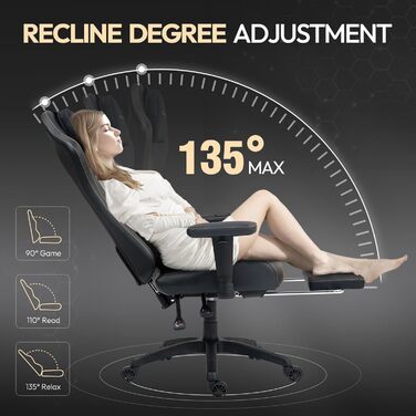 Ігровий крісло Dowinx з масажем та підігрівом, дихаюча спинка, регульована підставка для ніг, підтримка спини та шиї (Чорний, Золотий)