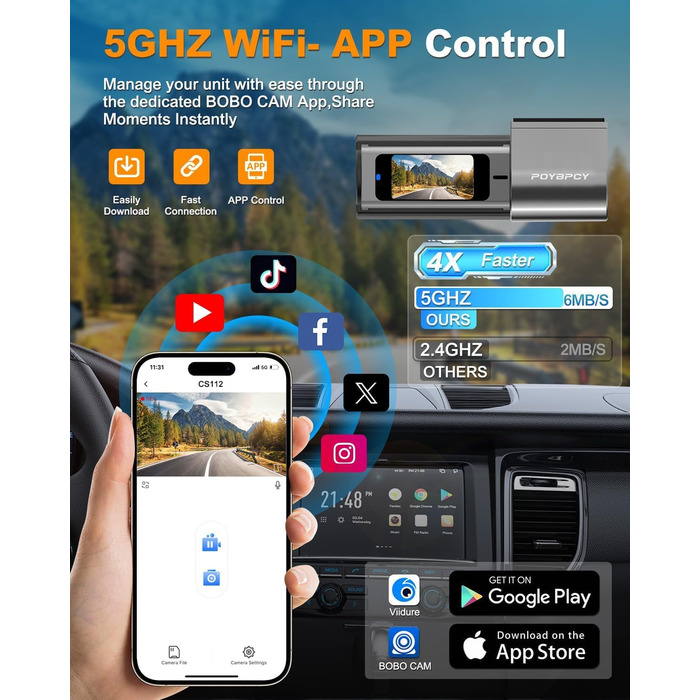 Відеореєстратор Auto Dashcam 4K WiFi 360° з CPL, 64GB SD, IPS Mini камера з Super Night Vision, WDR, 170° та G-Sensor