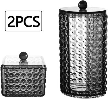 Pamtns Wattpadspender 2 Pack Cotton Swab Holder Cotton Swab Storage with Lid Cotton Pad Holder Storage Glass Made of Plastic Cotton Pads Organizer Storage Bathroom