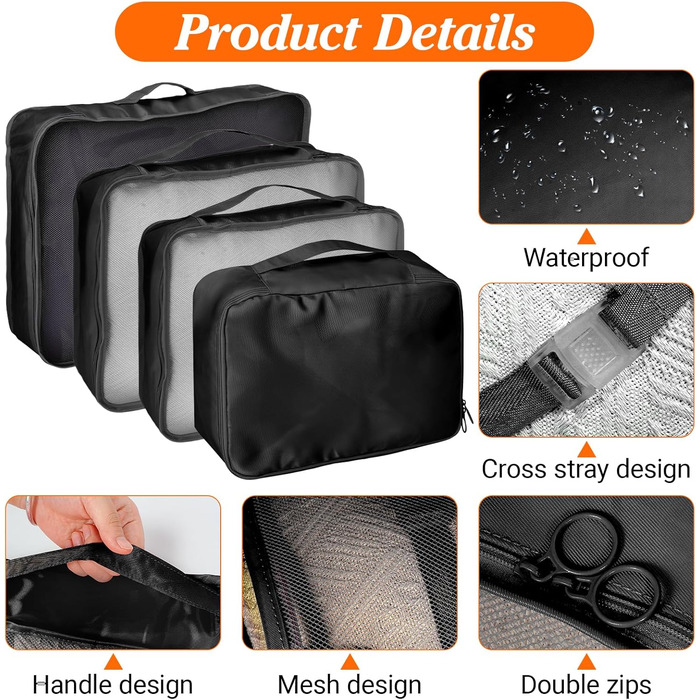 Органайзер для валізи Zorplex, набір 10 шт: кубики для пакування, аксесуари для подорожей, чохли для одягу, взуття та косметики (чорний)