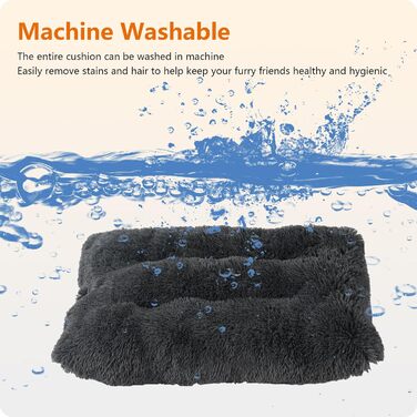 Dog Bed, Fluffy Dog Mats, Longer Plush Dog Cushion, Washable, Non-Slip Bottom, 110 cm for Medium and Large Dogs, (L 90 x W 60 x H 10 cm, Dark Grey)