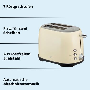 Набір для сніданку KHG: чайник та тостер, кремово-бежевий, ретро-стиль, 1.7л, 2 тости, 360° обертання, кнопка відкривання, індикатор, регулювання ступеня підсмажування, функції підігріву та розморожування