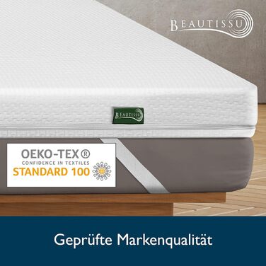 Beautissu 7 Zone Mattress Topper 90x200 cm – Topper 90x200 cm for Box Spring Bed, Mattresses, 30 cm Height – Non-Slip, Breathable Mattress Protector, 7 cm Visco Foam Mattress Pad – BeauNuit MT Lux
