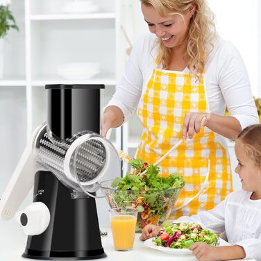 Ручна тертка Ourokhome Rotary: тертка для сиру, овочів, горіхів, картоплі, моркви (3 леза, чорний)