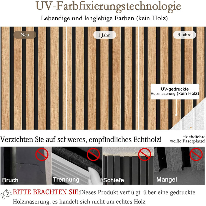 Акустичні панелі JBER самоклеючі для стін, шумопоглинаючі 3D-панелі для студії, офісу та дому, натуральний дуб, 30×30×1 см (набір 12 шт, смугастий дизайн 60×60 см)