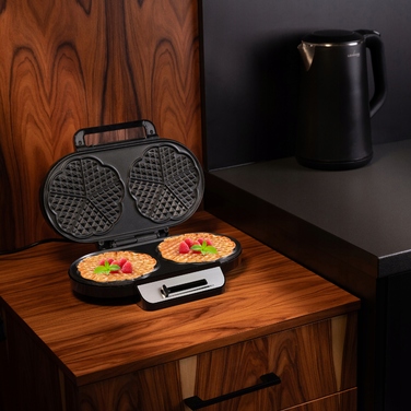 Вафельниця Lehmann для 2 великих вафель-сердечок, 1200 Вт, срібляста