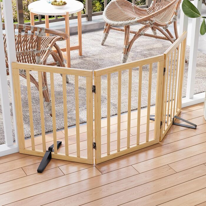 Бамбукове переносне захисне ґратка для собак Semiocthome, 3 секції, для дому, 61 см (H), розширюється до 140 см