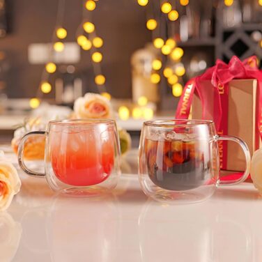 Набір з 2 склянок для кави CNGLASS 480мл з подвійними стінками, з ручкою, для лате макіато, капучино, чаю та молока. Термоізоляція