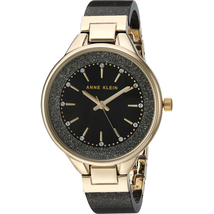 Жіночий годинник-браслет Anne Klein Premium Crystal Accented Resin Bangle (чорний/золотий)