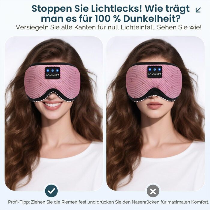 Маска для сну з навушниками Bluetooth 5.4 Dolida, 3D м'яка маска для сну з мікрофоном, рожева - для подорожей, йоги, медитації