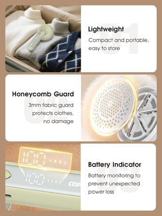 Електричний видалення ворсу COPPA: портативний пристрій для одягу з 6 лезами та 3 швидкостями, з індикатором заряду