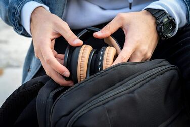 Бездротові навушники PowerLocus Over Ear Bluetooth з мікрофоном (Чорний/Коричневий)