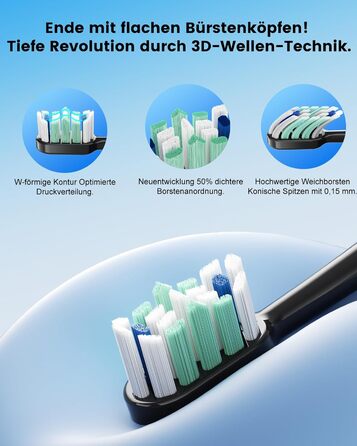Електрична зубна щітка звукова 5 режимів, таймер 30с, відбілює зуби за 2 тижні, 8 змінних насадок, IPX7, чорний