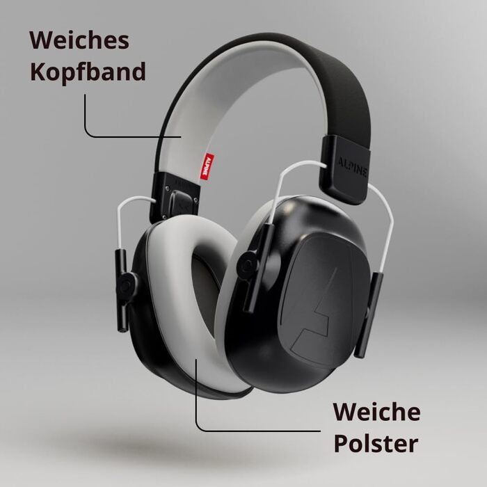 Дитячі навушники для захисту від шуму Alpine Muffy – комфортний захист вух для дітей до 16 років, регульоване наголов'я (чорний)