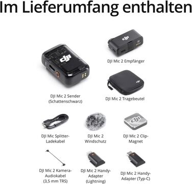 Беспроводной петличный микрофон DJI Mic 2 (1 передатчик + 1 приемник) с Bluetooth, шумоподавлением, 48 кГц/32-bit Float, дальность 250 м - для камеры, телефона, видеоблога