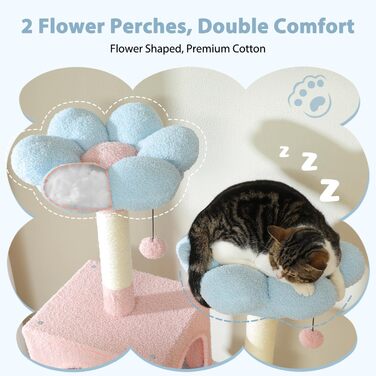 PAWZ Road Дряпка для котів великих порід, 184 см, з гамаком, 7 стовпчиків для дряпання, велика полиця, кошик, синій