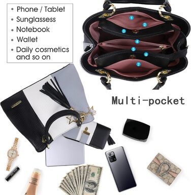 Сумка Pomelo Best жіноча багатокольорова смугаста через плече з внутрішніми кишенями (Чорно-біла)