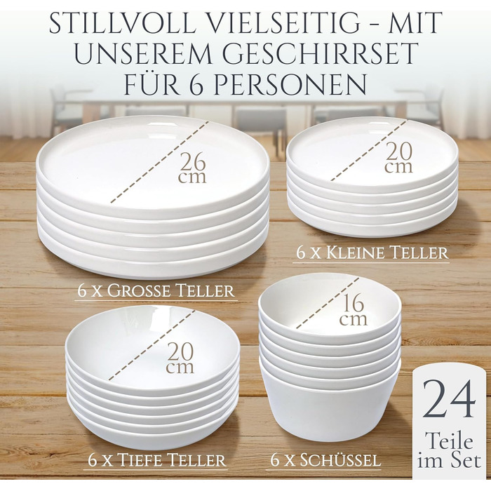 Набір посуду з порцеляни Pure Living 24 шт. для 6 осіб (білий)