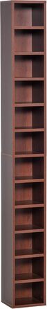 Стелаж HOMCOM для зберігання CD та DVD, 12 секцій, до 204 дисків, 21x20x175 см, коричневий