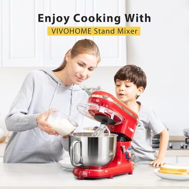 Кухонний міксер VIVOHOME 660 Вт, 10 швидкостей, 6 літрів, електричний, з набором насадок (міксер, гак для тіста, вінчик, сепаратор)