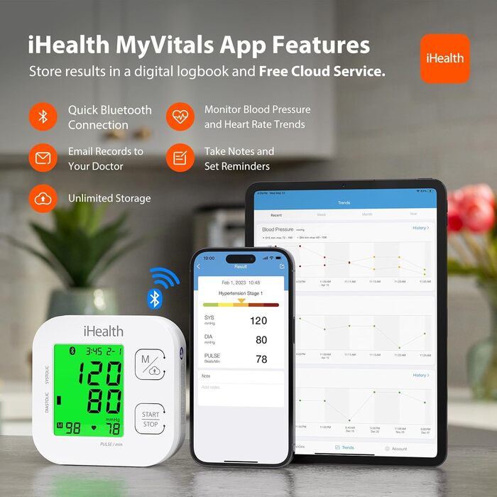 iHealth Тонометр на плече з Bluetooth, універсальна манжета, сумісний з Apple та Android