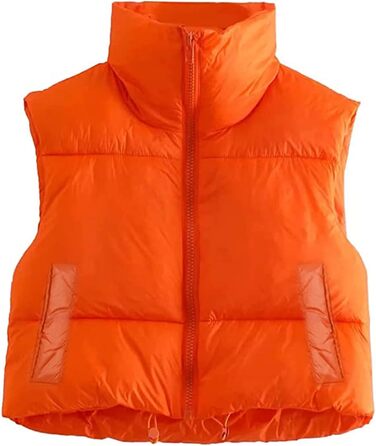 Жіноча легка куртка-пуховик Geagodelia з короткими рукавами, тепла, елегантна, на блискавці, для вулиці, зима/осінь, чорна (S, помаранчевий з кишенями)