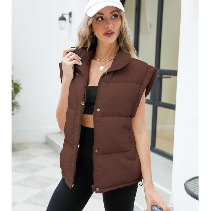 Жіноча пухова жилетка Ainangua з коміром-стійкою, блискавкою, без рукавів, тепла, з утеплювачем, для зими, легка куртка/манто (M, Коричневий)