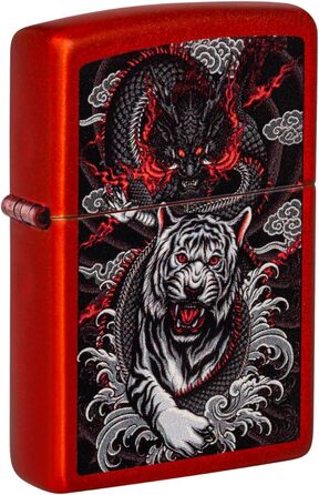 Запальничка Zippo з дизайном Дракон і Тигр, металева, червона