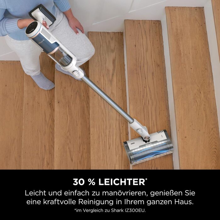 Пылесос Shark Clean & Empty с базой для автоматической выгрузки мусора, до 40 минут работы, беспроводной, самоочищающийся, для шерсти животных, ковров и твердых полов, с LED-подсветкой, тихий, белый/синий, BU3521EU