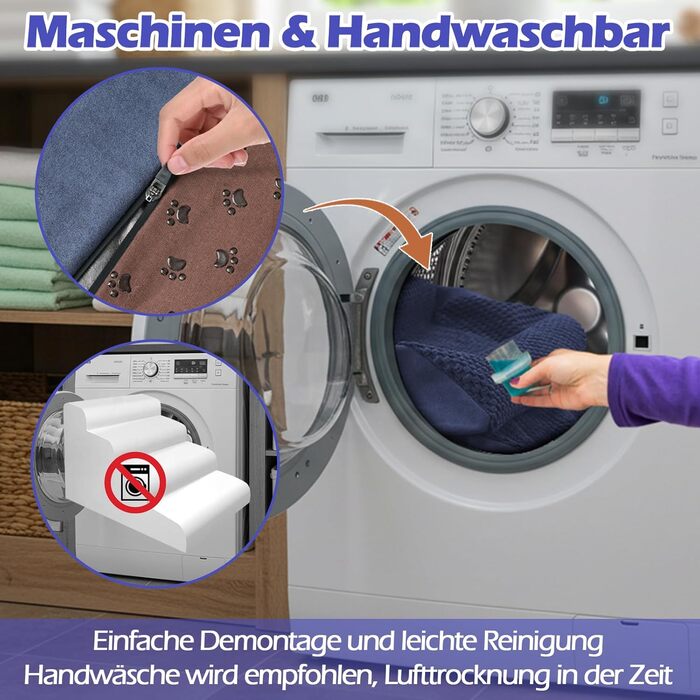 Сходинки для собак Eukue: 2/4 сходинки для маленьких собак до ліжка/дивану, з щільного пінополіуретану, портативні, знімний чохол (білий/синій)