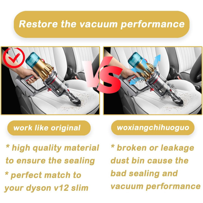 Dyson V10 & V12 Dust Bin Replacement - Large Capacity Container Accessory for Dyson V10 Absolute/Animal/Slim (Part No. 969509-01)