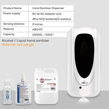 Jewaytec Automatic Hand Sanitizer Dispenser 1000ml, Wall Mount Electric Automatic Soap Dispenser with Sensor, Alcohol Spray Device Hand Sanitizer Dispenser with Sensor for Home Commerce