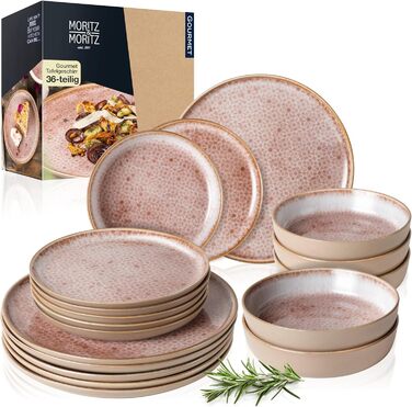 Moritz & Moritz TERRA 36-Piece Dinnerware Set for 12 People - Plate Set in delicate Terracotta made from high-quality porcelain - Dinnerware set for 12 people, consisting of 12 dinner plates, dessert plates, and bowls each. Terracotta 36-piece dinnerware set.