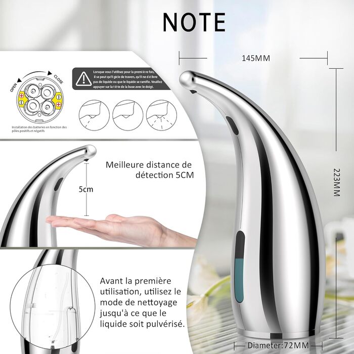 Greatmay Automatic Soap Dispenser - Touchless, Battery Operated, 300ml, IPX6 Waterproof - for Bathroom, Kitchen