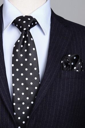 HISDERN Комплект краватки та нагрудного хустинки (чорний та білий)