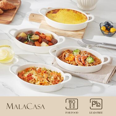 Форма для запікання MALACASA 4 шт, 600 мл, керамічна, біла - для лазаньї, гратену, пасти, десертів