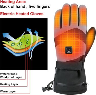 Гріючі рукавички 7.4V 3000mAh для жінок та чоловіків, водонепроникні, вітрозахисні, з підтримкою сенсорного екрану, для мотоциклів, активного відпочинку, походів та кемпінгу (L, Чорний)