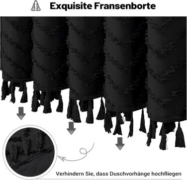 Штора для душу BTTN 180x180 см, Бохо, бежева з китицями, водонепроникна, з гачками (1 шт)