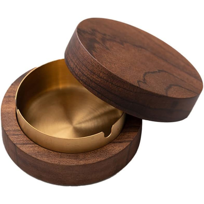 Дзеркальний попільничка для вулиці з дерева Рунає, 90 мм, горіх, з кришкою та знімною вставкою з нержавіючої сталі, для авто, офісу, вітальні, подарунок для чоловіків, дідуся, тата, чоловіка
