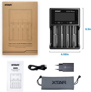 Зарядний пристрій XTAR VC4 Plus для Li-ion акумуляторів 18650/18700/26650/32650 та Ni-MH/Ni-Cd AAA/AA (4 слоти, 3A)