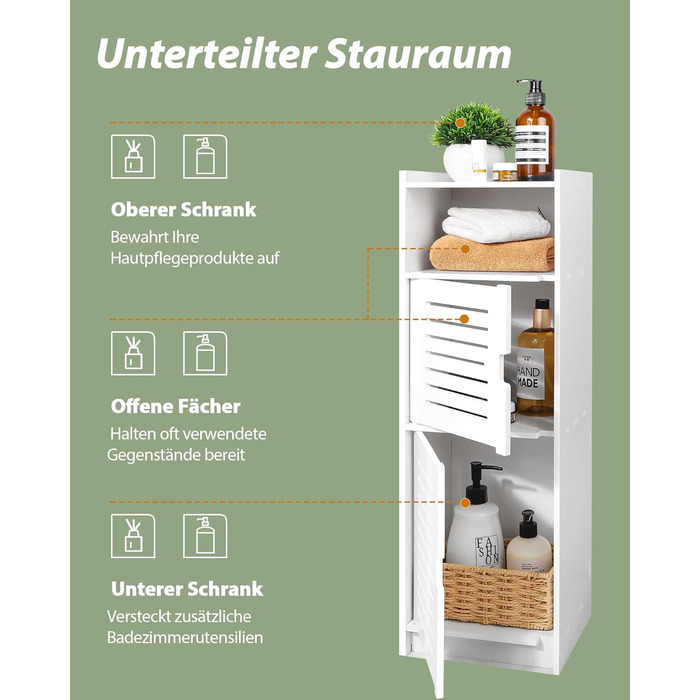 Aimu waterproof bathroom cabinets, bathroom storage units with open storage shelves, freestanding floor cabinets, corner organizers for bedroom, kitchen, hallway, white, 74x20x24 cm